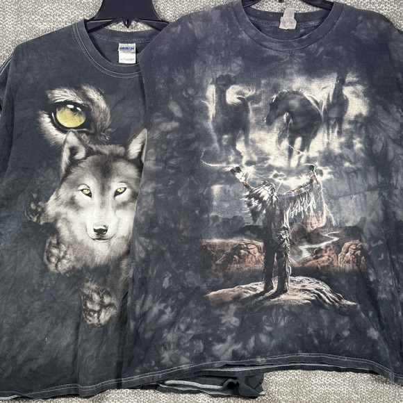 Vintage The Mountain Shirt Bundle (2) Cutoff Men‎ 2X AOP Wolf Horse Nature Read - Picture 1 of 10